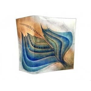 Abstract Enamel Art On 10x11 inches Curved Copper Freestanding Panel Mid Century